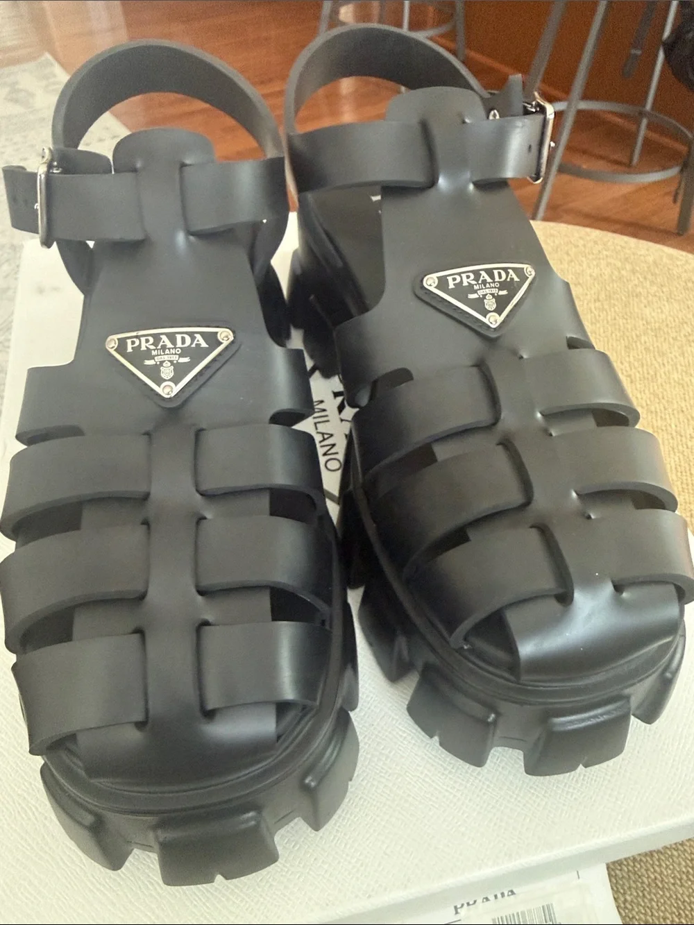 Prada Black Chunky Rubber Fisherman Sandals